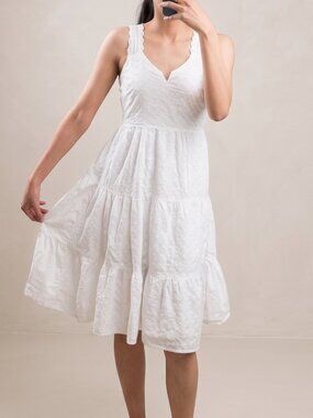 Zink London White Eyelet Babydoll Dress | XS | Summer Cottagecore